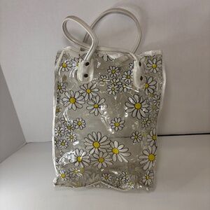 Vintage Tote Bag Clear Vinyl Plastic Daisies Flower Power 12"x9" Boho/Hippie